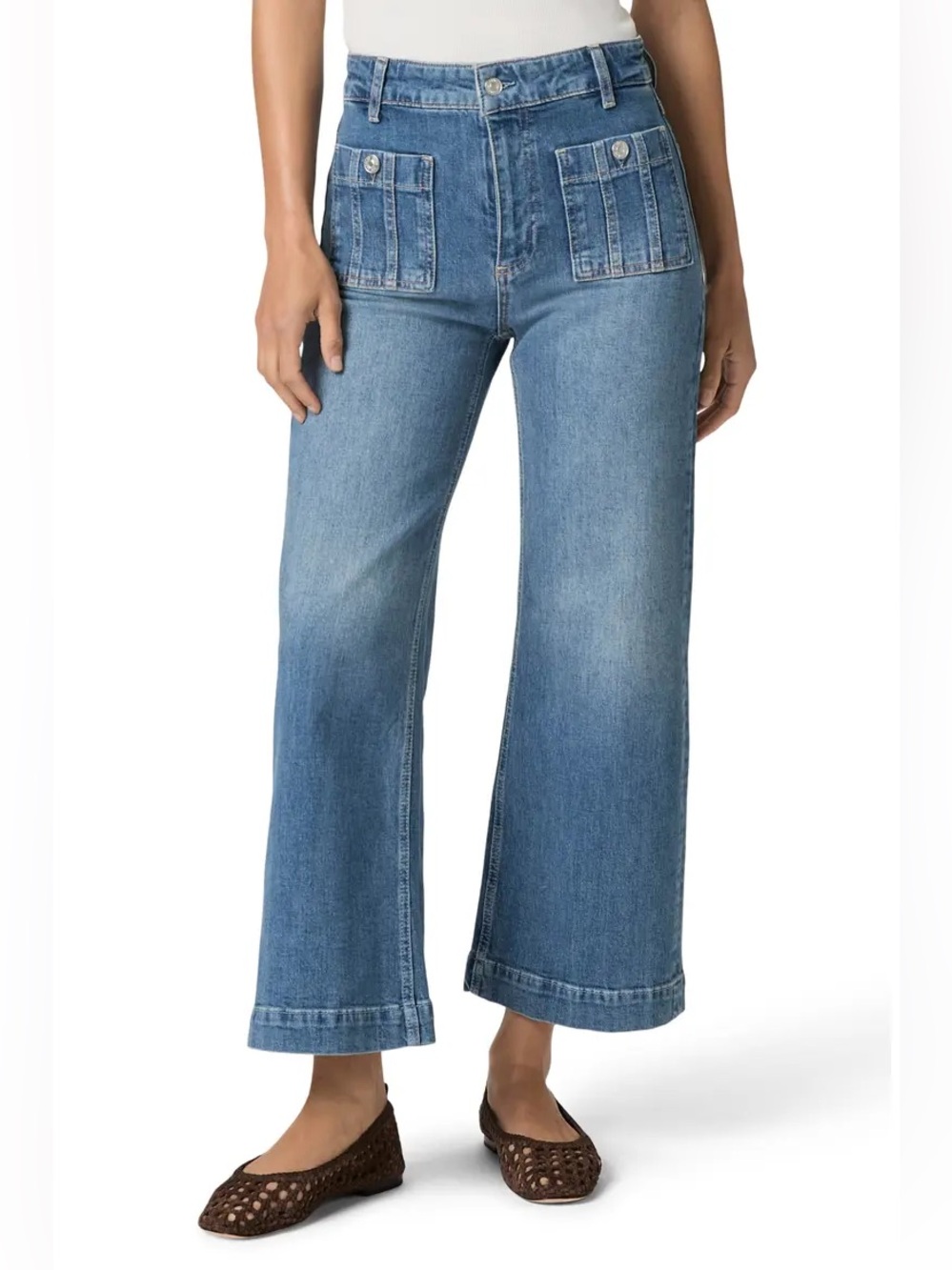 Paige Anessa Patch Pocket High Waist Ankle Wide Leg Jeans